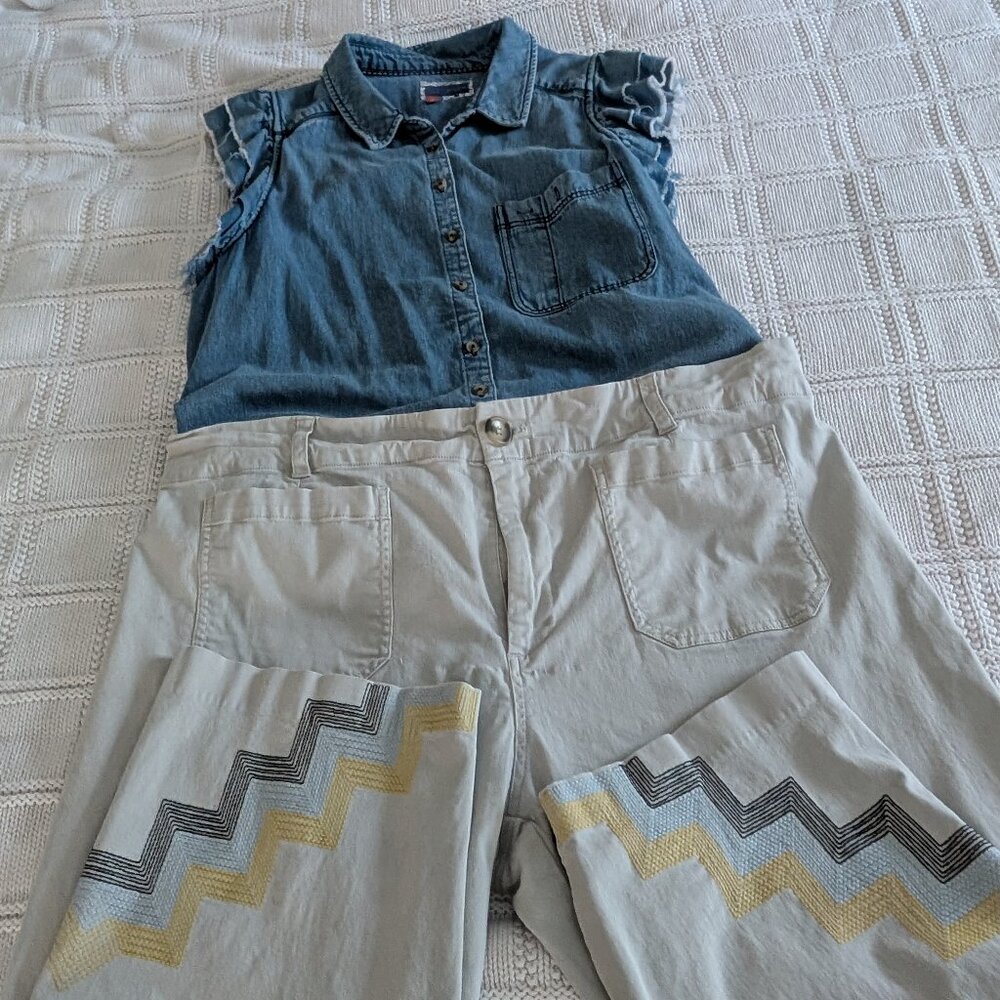 Maeve fun embroidered pant bottom stone/bone ankle pant (20W)